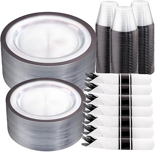 Miniatura 16 de I00000 Juego de 350 platos de plástico verde transparente para fiesta de Navidad, incluye 100 platos de cena y postre, 50 vasos de plástico de 9