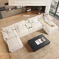 Vista 4 de Sofás seccionales de nube en forma de U de 145", cómodos sofás seccionales blancos para sala de estar, sofás modulares modernos esponjosos de gran