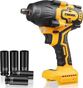 EWORK 1/2-inch Cordless Impact Wrench 775 Ft-lbs, Compatible with Makita 18V Battery, Brushless High-Torque Impact Gun, Compact 3-Speed Modes, Includes 5 Sockets Only Tool