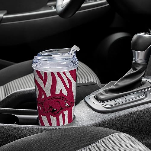 Miniatura 174 de Rico Industries NCAA - Vaso de acrílico con purpurina de 24 onzas con tapa con bisagras, vaso de doble pared con licencia oficial y popote Brillo