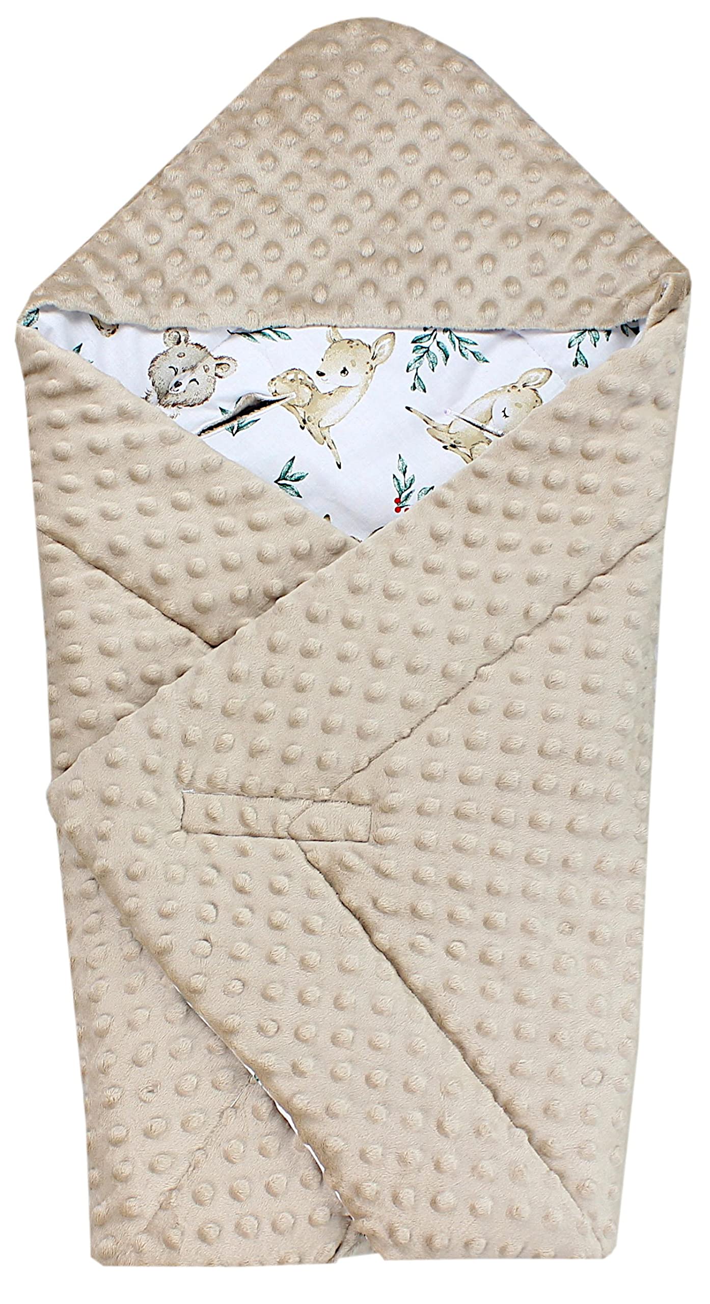 TupTam Baby Winter Einschlagdecke Babydecke 75x75cm für Autositz Babyschale Wattiert Minky Baumwolle Universal, Farbe: Rehlein/Bären/Beige/Hellbraun, Größe: Einheitsgröße