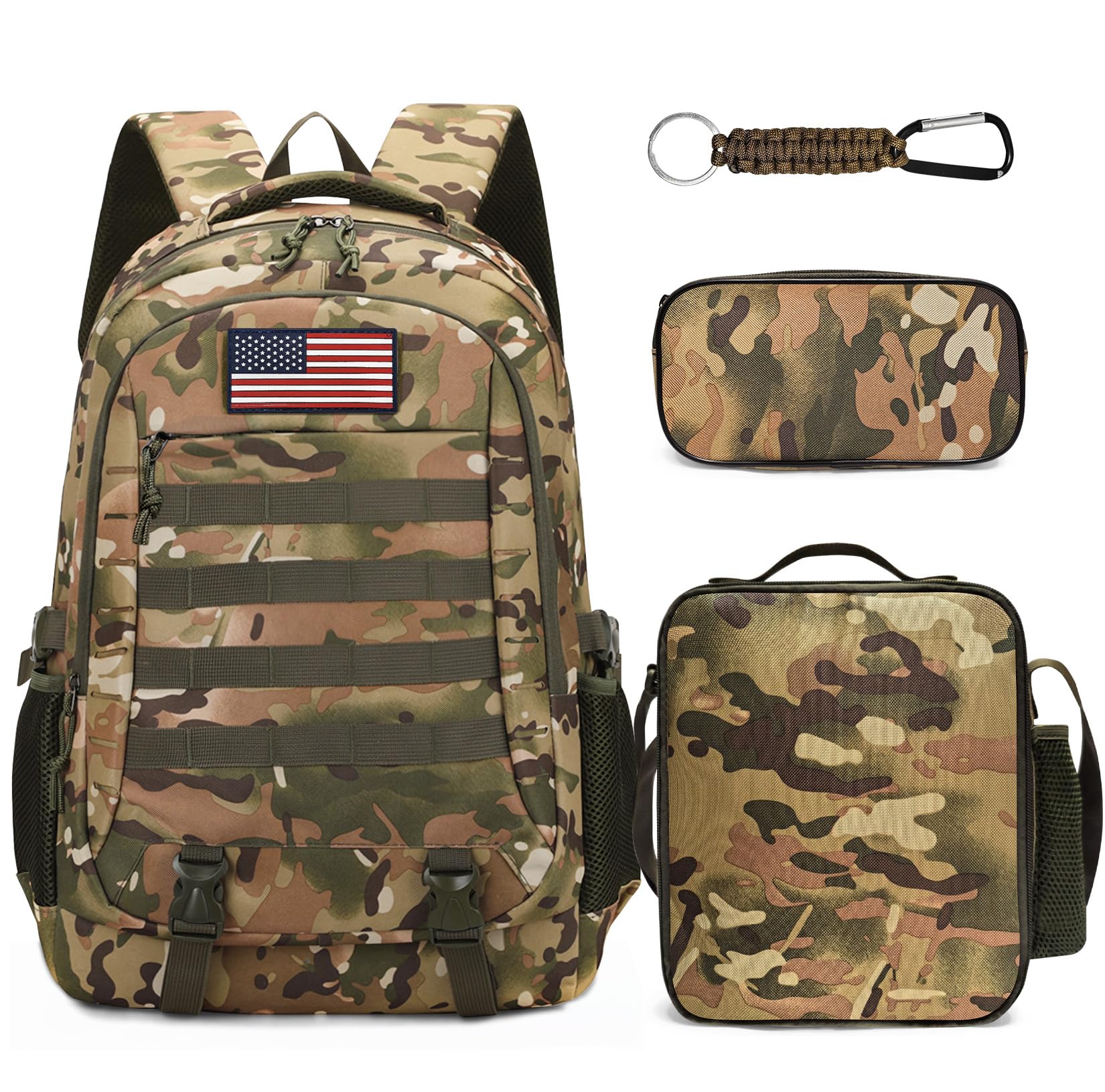 CGYCSY Camo Backpack for Boys backpack for 19'' Students Bookbag for Boy Bookbag and Lunch Box Pencil Case 3 in 1 Set School Bags Children Kids Teens