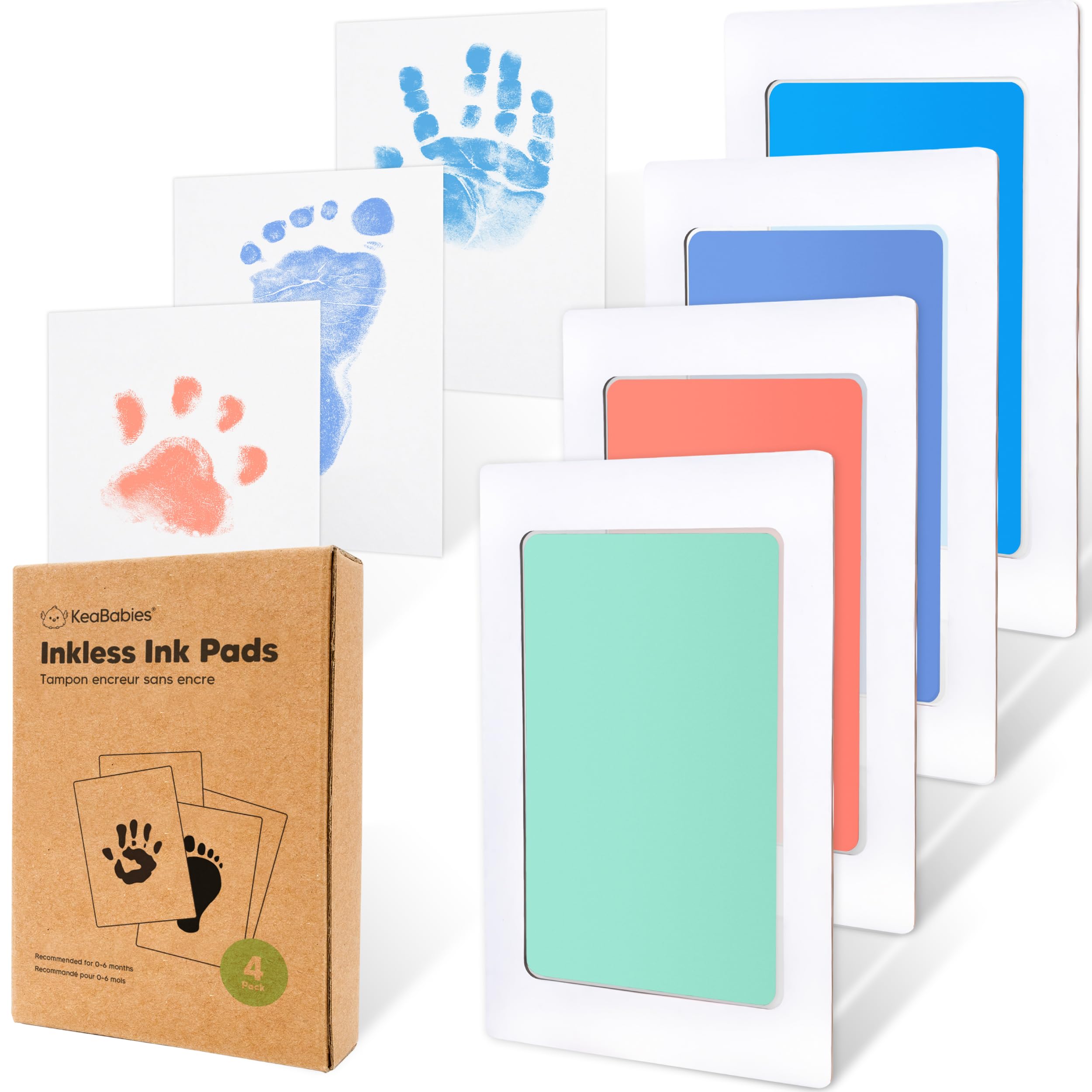4-Pack Inkless Baby Hand and Footprint Kit - Mess Free Ink Pad for Newborn Keepsake, Dog Nose & Paw Print Kit, Clean Touch Ink Pad for Baby Hand &