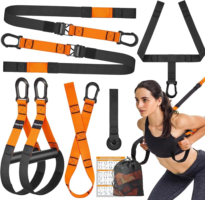 Kit de entrenamiento de resistencia para el hogar, correas de entrenamiento en suspensión con extensión ajustable, anclaje para puerta y bolsa de transporte: equipo de entrenamiento de fuerza para entrenamientos de peso corporal completo en casa o al aire libre