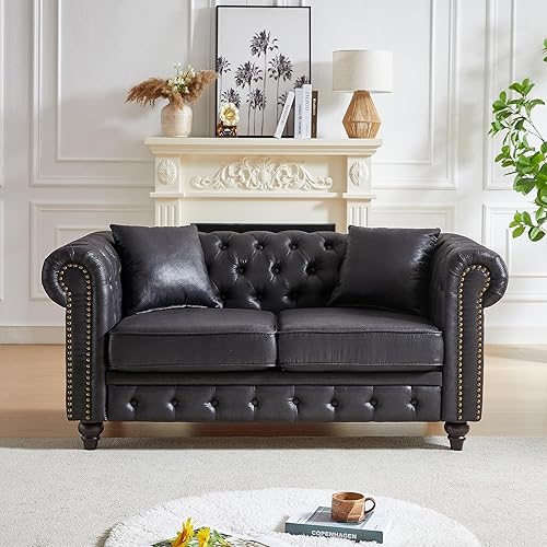 Miniatura 9 de Juego de sofá de 2 piezas para sala de estar, sofá y sofá biplaza de tela de alta tecnología con ribete de clavos y reposabrazos enrollables, sofá