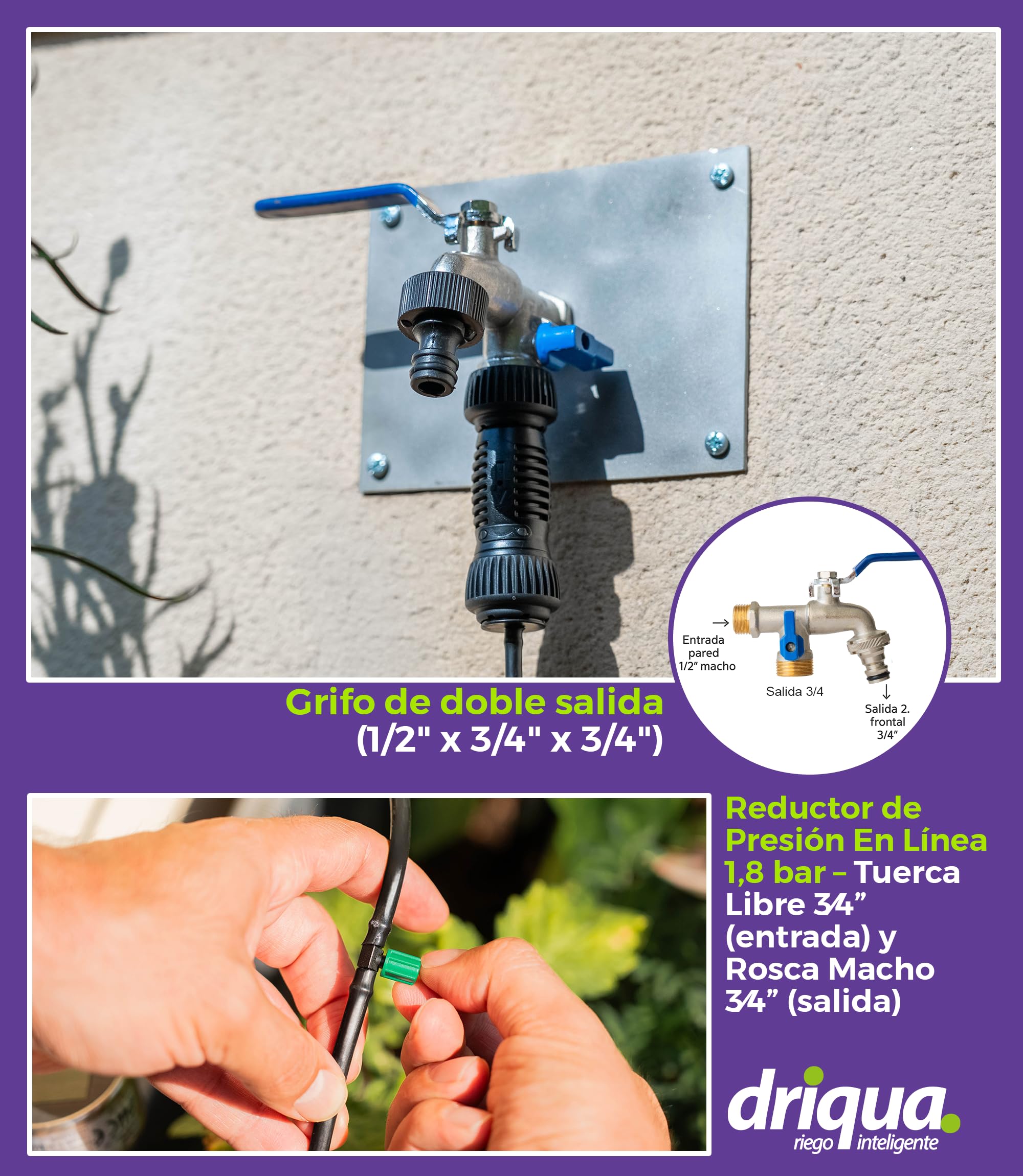 Kit de Riego por Goteo Balcones Terrazas y Huerto Urbano Sistema Completo 20-25 Macetas con Grifo Doble Latón Reductor Presión Goteros Autocompensantes Microtubo 25m Instalación Fácil sin Electricidad