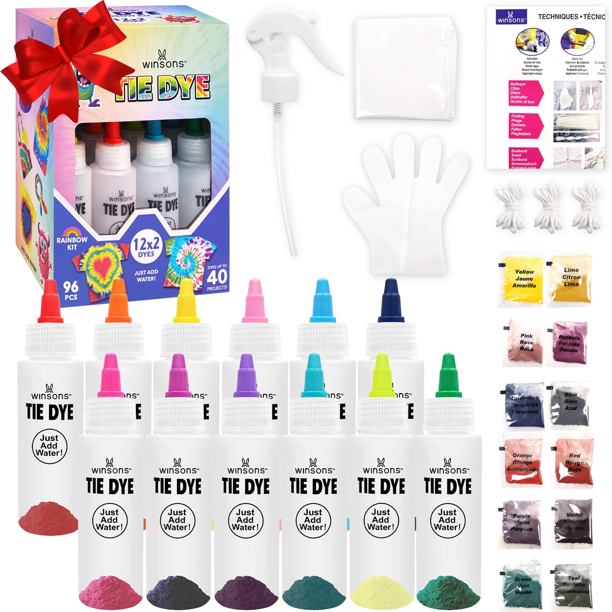 WINSONS Tie Dye Kit, Non Toxic Permanent Fabric Dye Art Set for Kids (12 Colors)