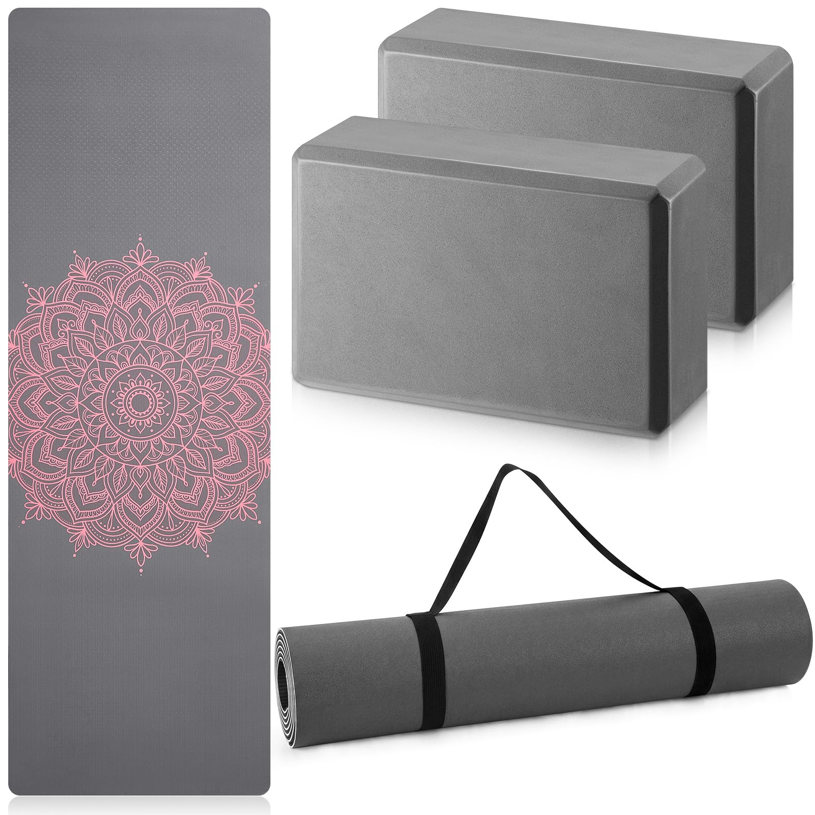 Tinideya Yogamatte, Yoga-Block, 6 mm dick, rutschfest, mit Tragegurt, Reisematten für Training, Fitness, Pilates, Bodentraining, 3 Stück