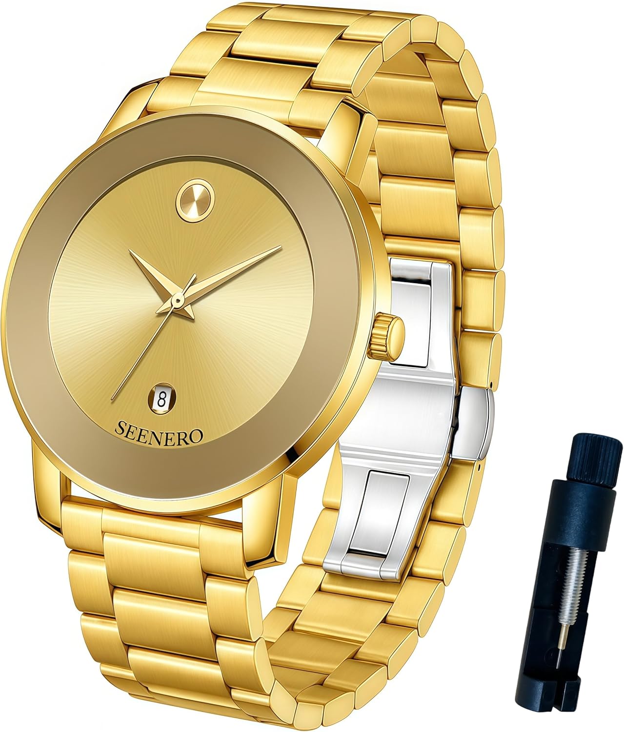 Watch Elegant Unisex Waterproof Big Face Quartz with Calendar Diamond Dial Accents Minimalist Business Casual Wrist Watches for Women and Men Stainless Steel Band & Gifts for Men