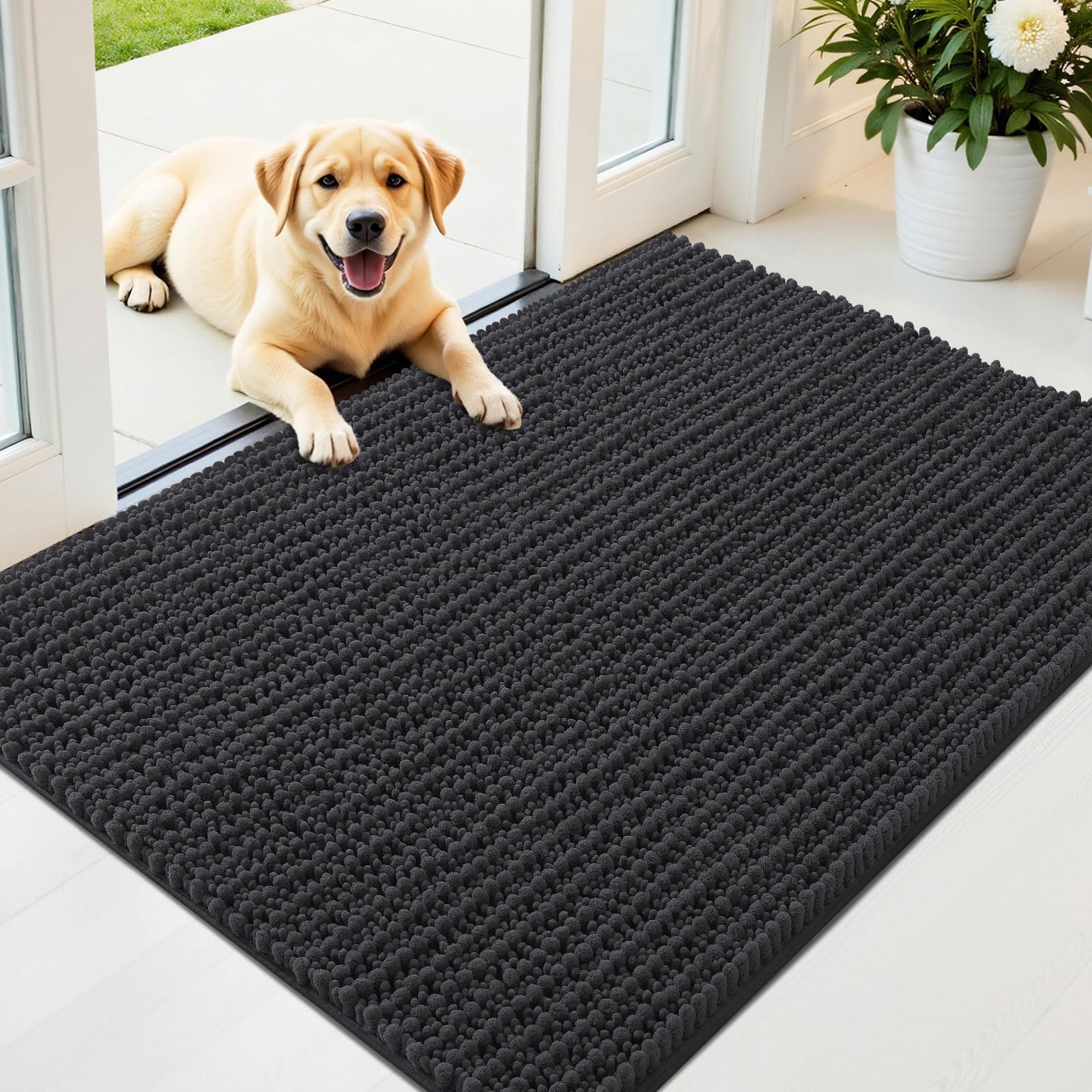 OLANLY Dog Door Mat for Muddy Paws 44x32, Ultra-Absorbent Chenille Mud Mat