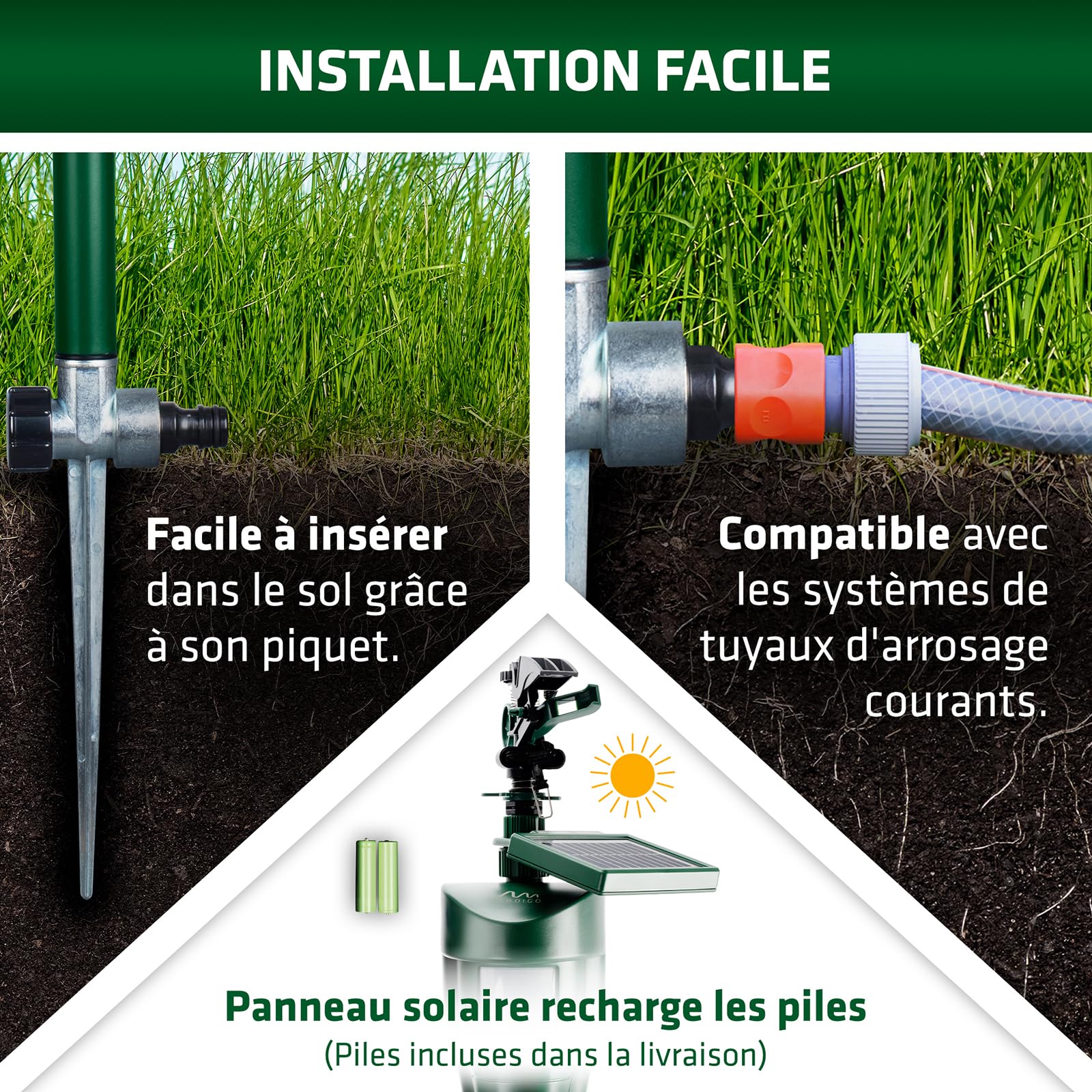 GARDIGO Répulsif Solaire à Jet d'eau pour Chats, Oiseaux et Hérons | Répulsif animaux solaire – Détecteur de mouvement PIR – Portée jusqu'à 10 m – Chats, oiseaux et hérons