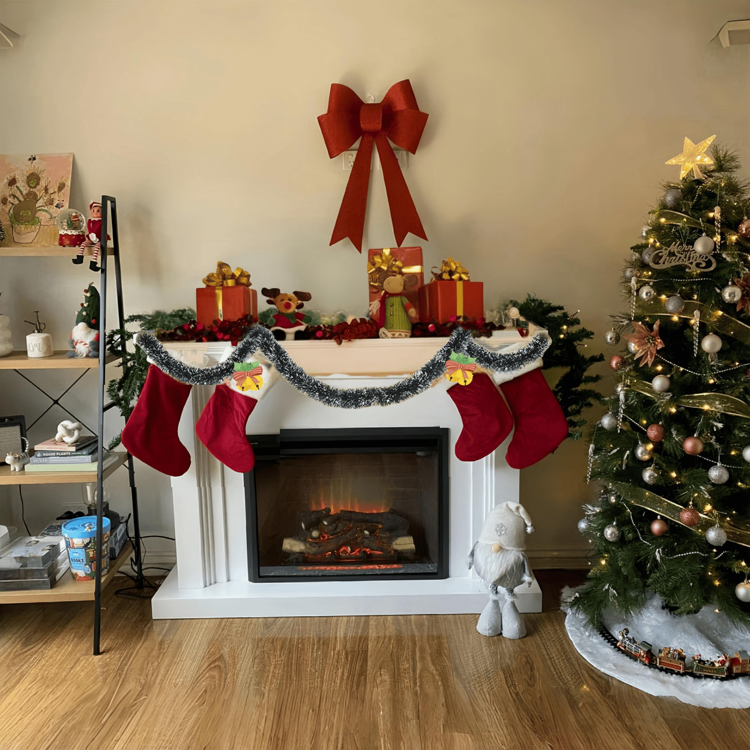 4PCS Guirnalda de espumillón Navidad, 2M Guirnalda de Navidad para Arbol, Espumillón Árbol Navidad, Guirnalda Arbol Oropel Navidad para Chimenea, Escalera, decoración navideña (Verde/Blanco)
