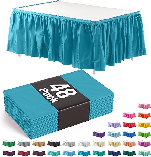Miniatura 222 de Exquisite Falda de mesa con volantes, color marrón, paquete de 2 faldas de mesa de 14 pies de largo para mesas rectangulares de 6 pies o faldas