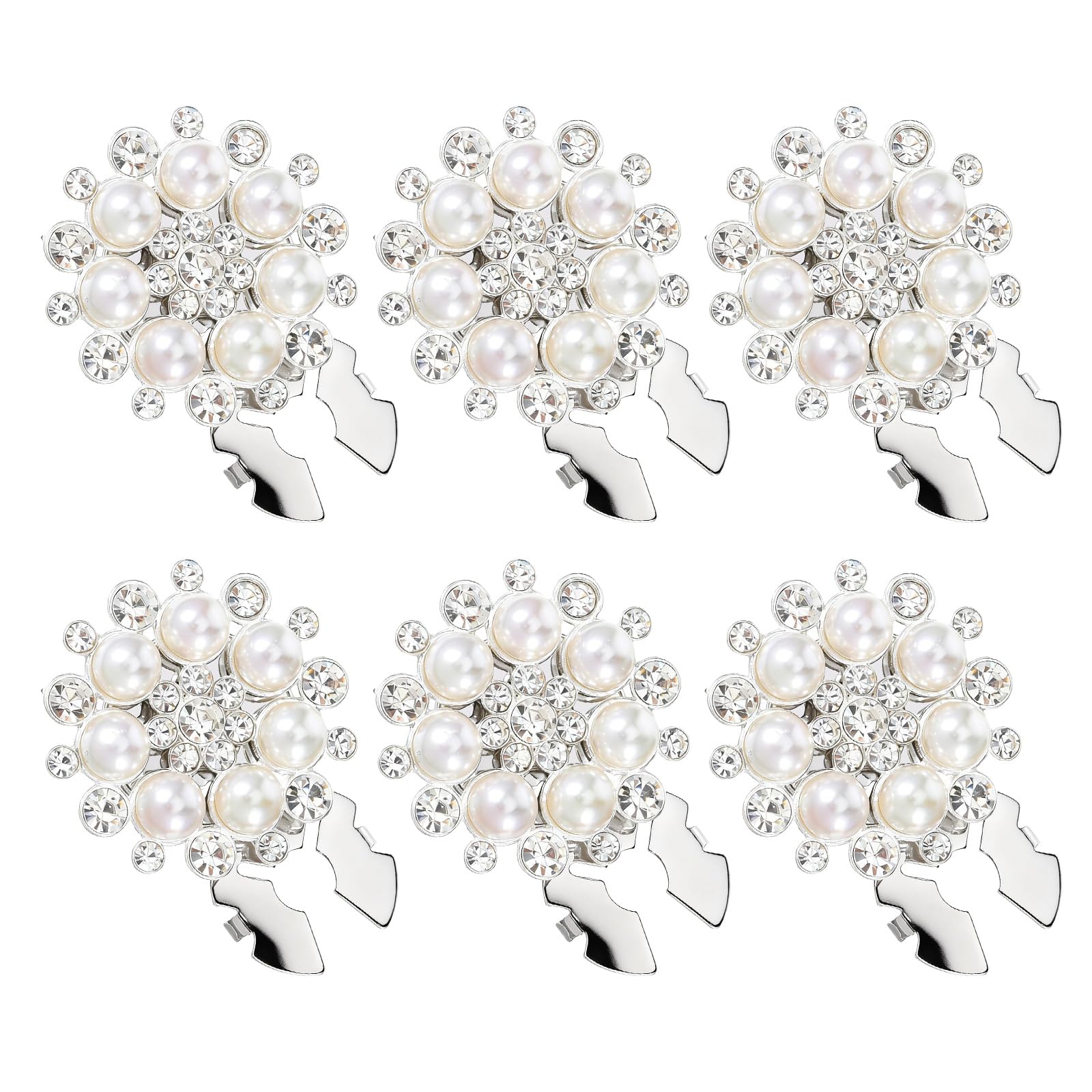 6PCS Button Covers Rhinestone Detachable Button Covers for Women Blouses Jewelry Pearl Buttons Pins Crystal Decorative Clips Buttons for Jeans Sewing DIY Craft Women Men(Silver Pearl)