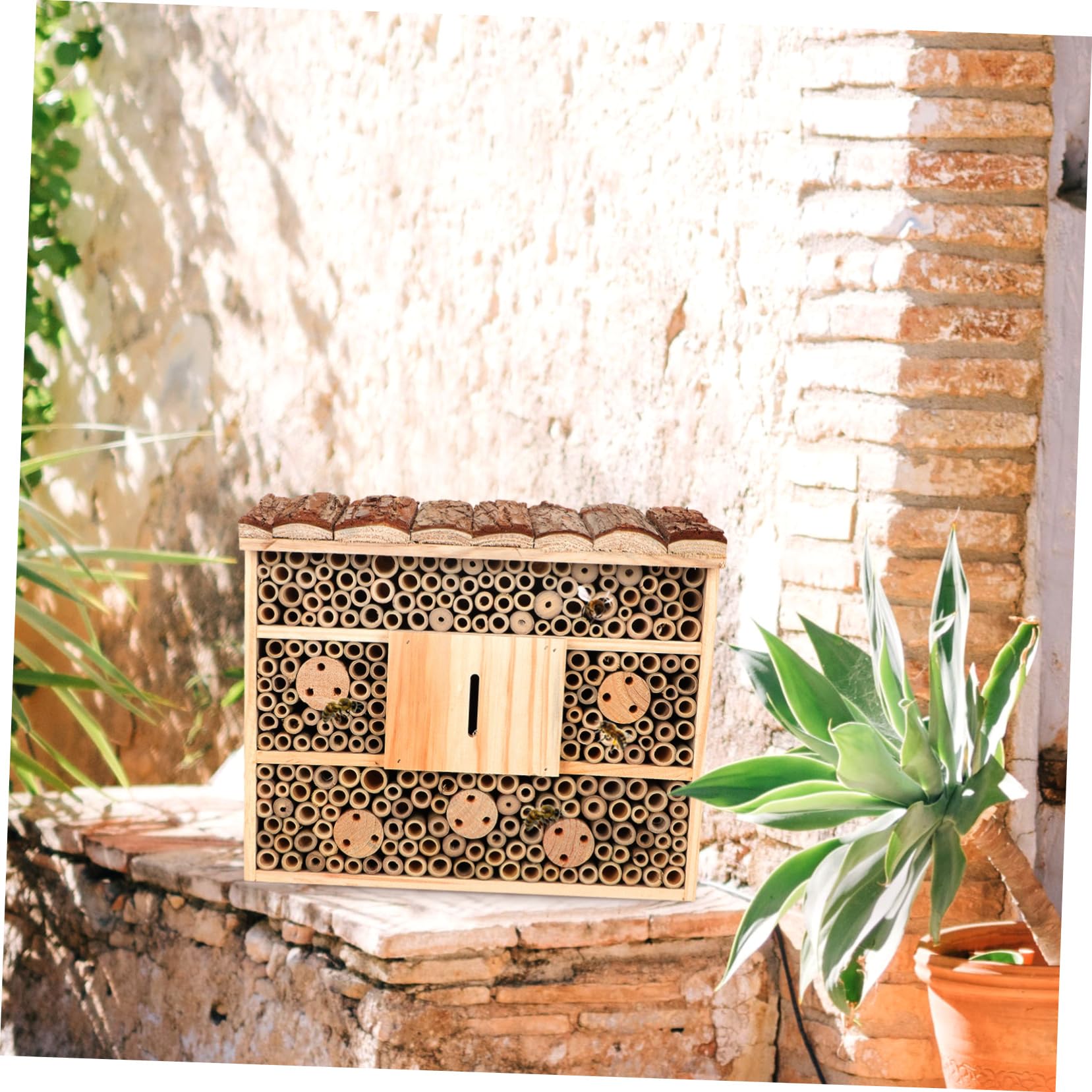 Kisangel Holzhaus Garten Insektenhaus Bienenhaus Robust Haus Für Garten Sicherem Dach Und Glatter Oberfläche Zum Schutz Anlockung Von Nützlichen Insekten