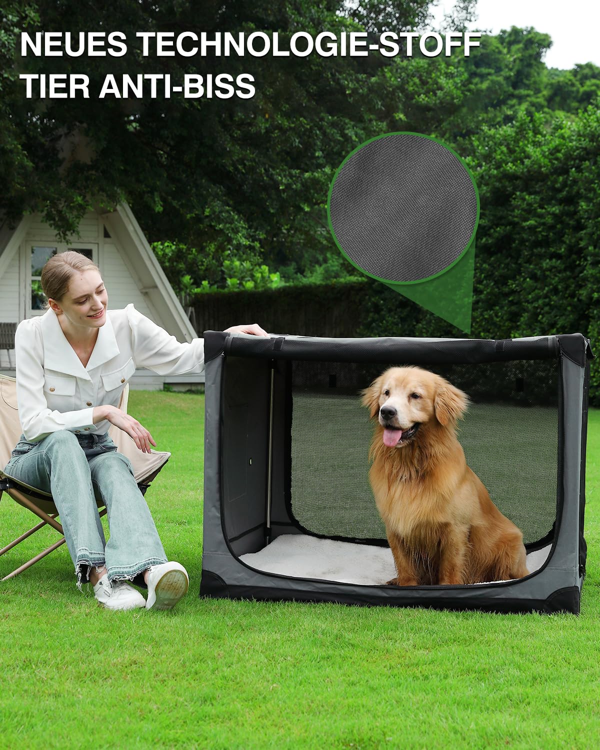 derimkcoa 106 * 78 * 78CM Hundebox faltbar, Hundetransportbox Auto für große Hunde bis 36 kg, tragbare Soft-Hundebox mit reißfesten Netzfenstern, Plüschmatte und Tragetasche,Grau