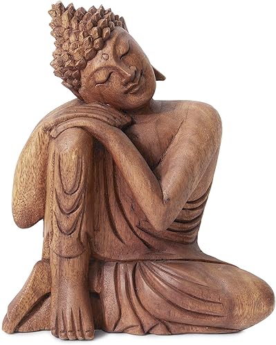 Miniatura 3 de Serene Spaces Living Estatua de Buda de madera, bellamente tallada en madera de teca, ideal para meditación, decoración zen al aire libre, serenidad