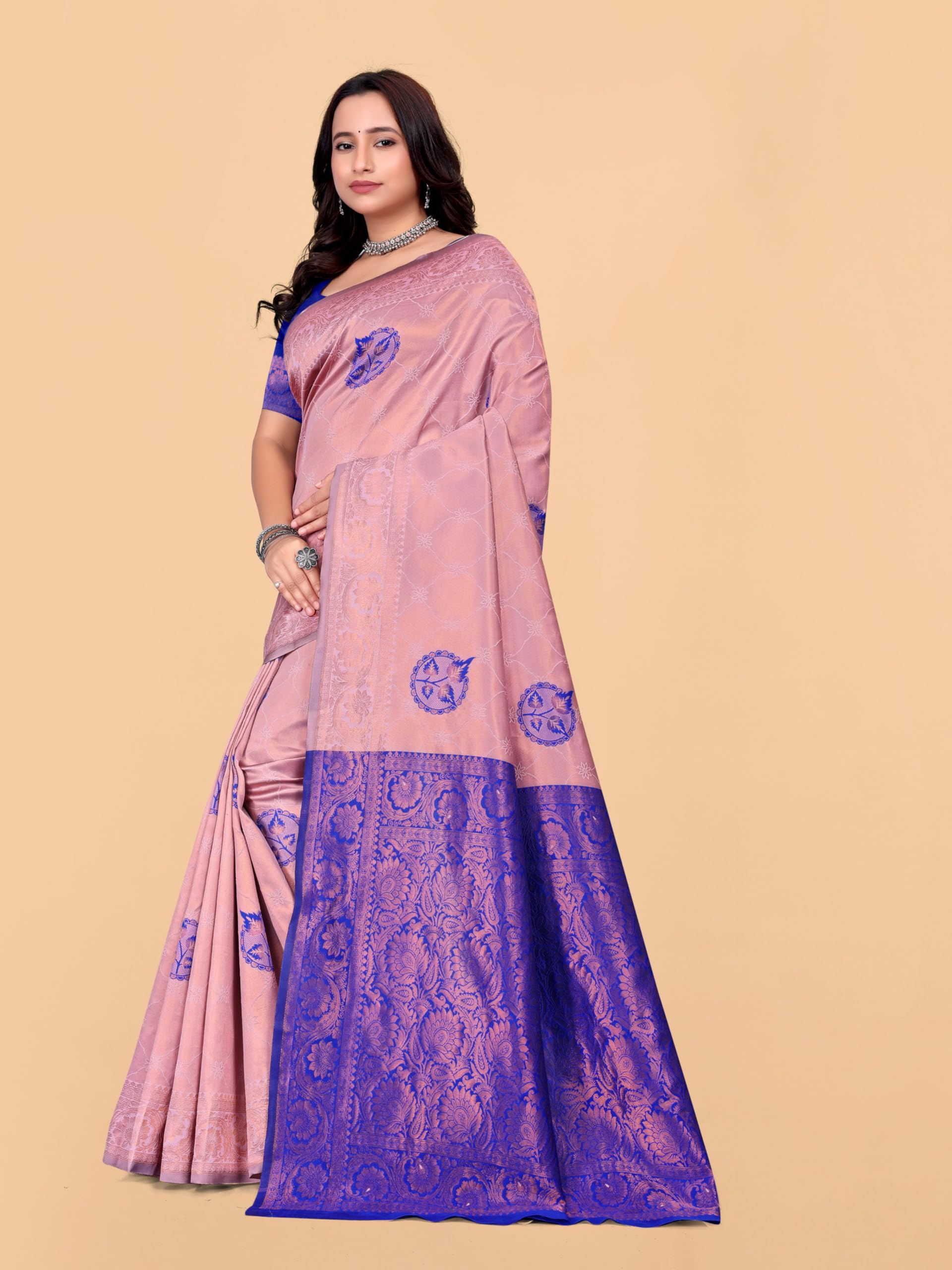 Fashion Women's Kanjivaram Style Soft Silk Banarasi Sarees With Blouse Piece For Women Pure Soft Silk Saree With Blouse Piece For Wedding