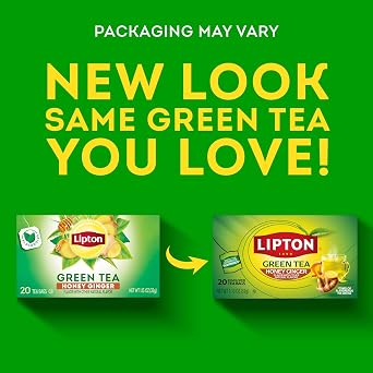 Lipton Honey Ginger Green Tea Bags 20-Count Flavored Unsweetened Hot or Iced Tea with Caffeine Flavonoids Natural Zesty Ginger Honey Aroma Rainforest Alliance Certified