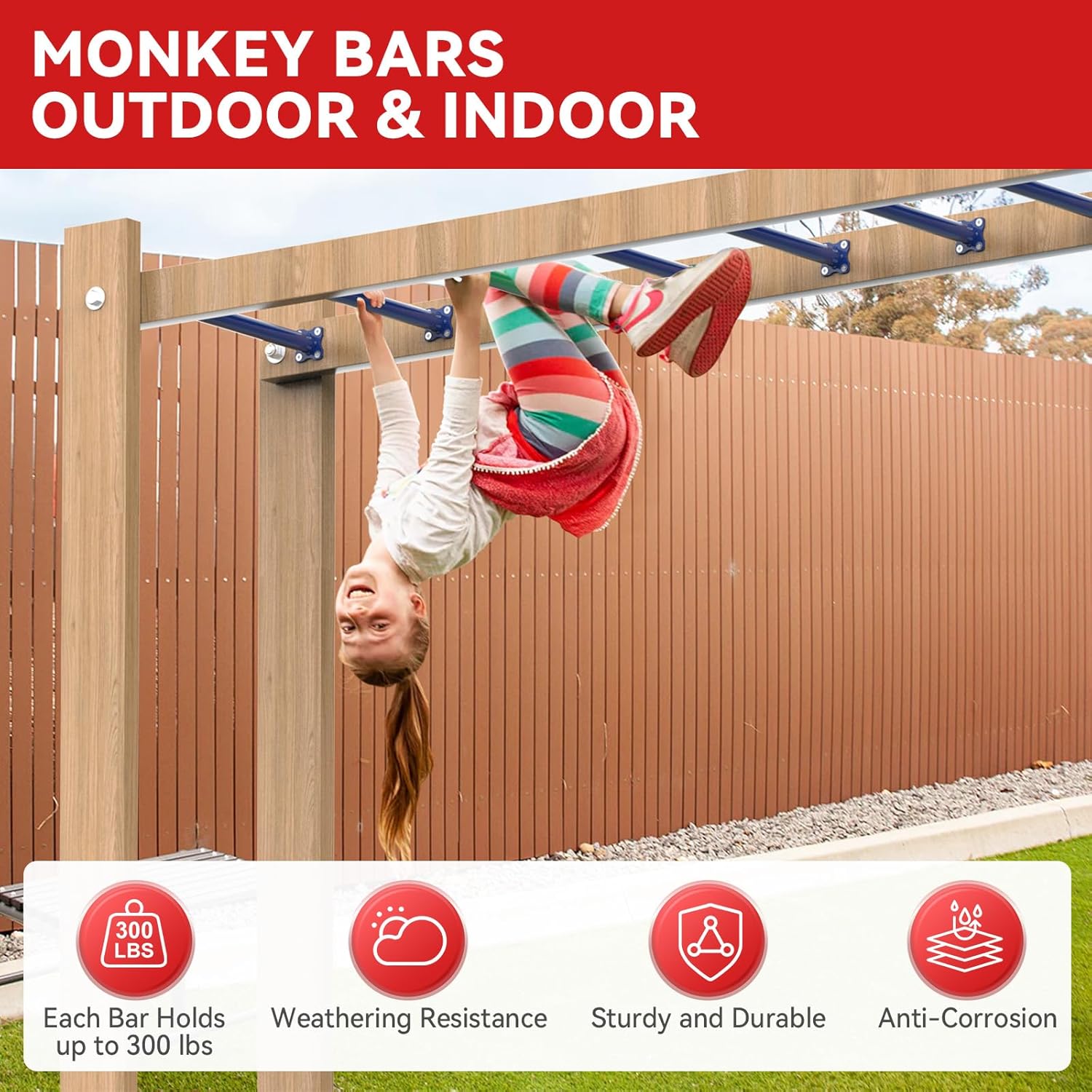 16.5 Inch Monkey Bars Kit Playground Ladder Rungs for Backyard Indoor Outdoor Kids Metal Monkey Bars Swing Set Playset Accessories (Dark Blue, 12 Pcs)