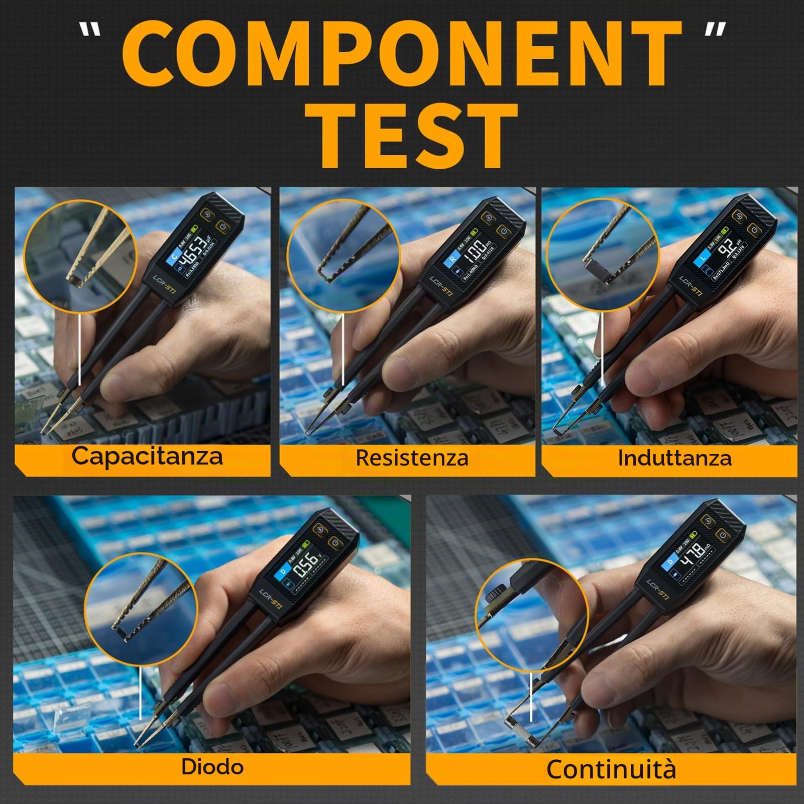 LCR Meter Tester Smart Bridge Tweezer Kit Misuratore digitale Lcr Ponte Resistenza Induttanza Capacità Controllo componenti (LCR-ST1 Tweezer Bridge)