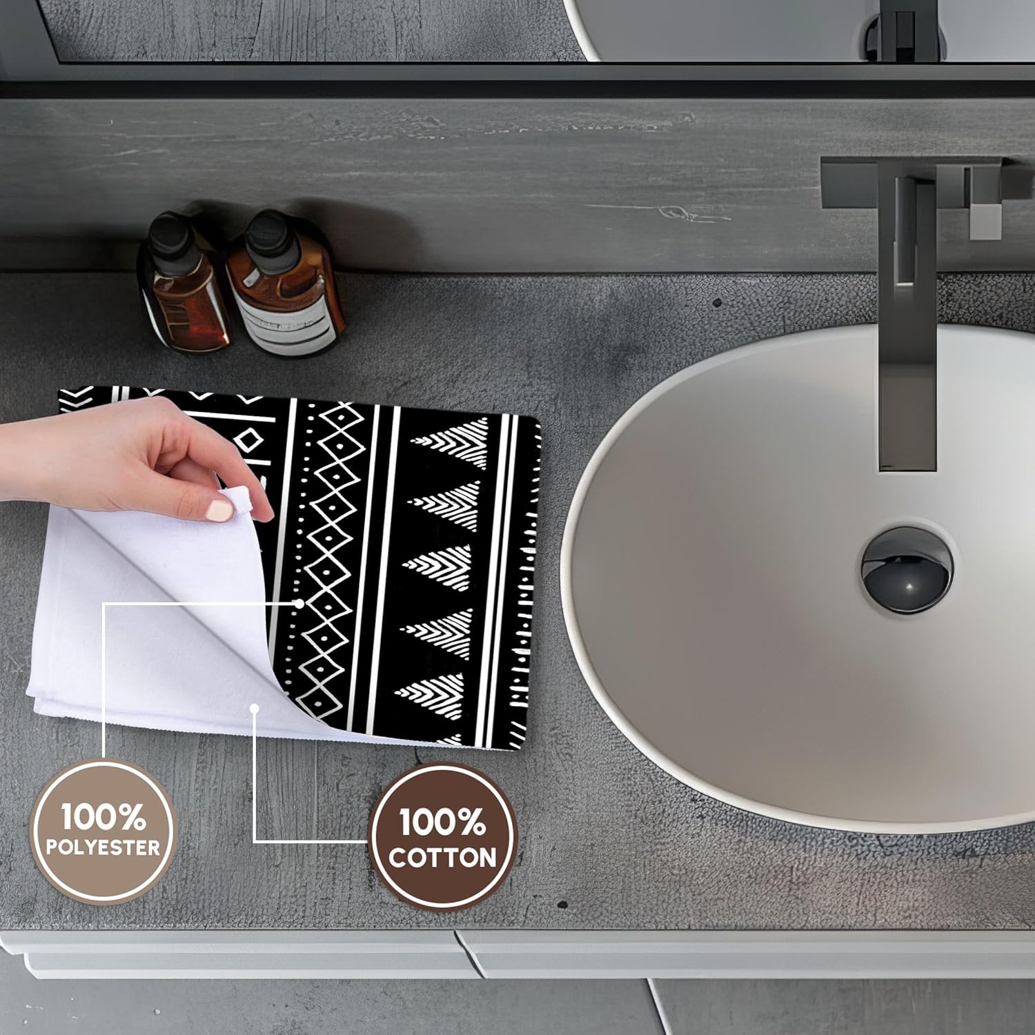 3dRose Black and White Mudcloth Inspired Pattern White on Black - African Art 22x30 Bath Hand Pool Towel