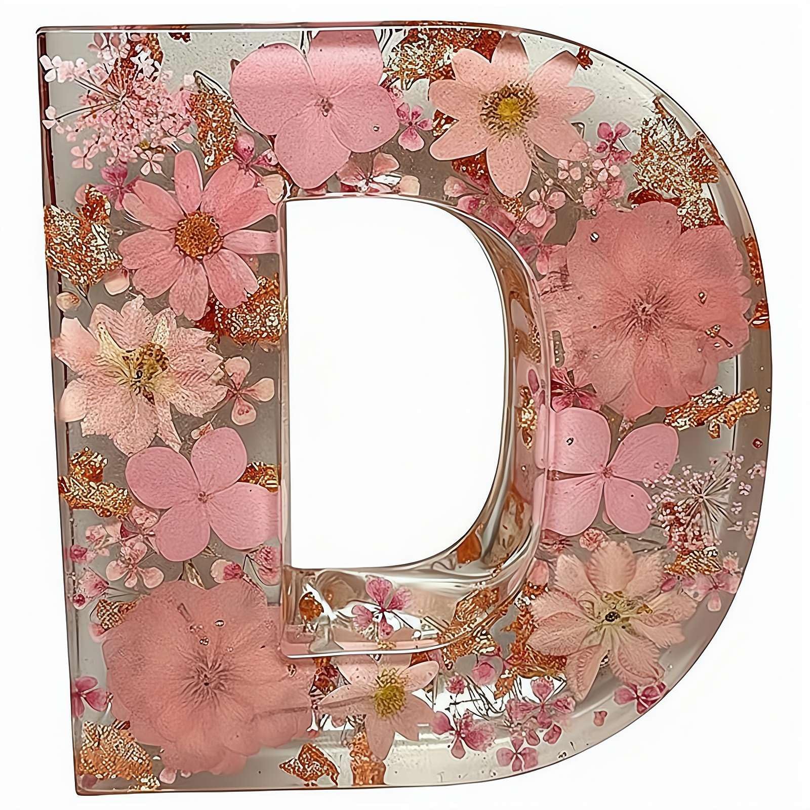 Resin Ornament Kit, Resin Letters with Flowers, Dried Floral Resi N Night Light Letter with LED Lights, Endless Custom Decor Possibilities (D)