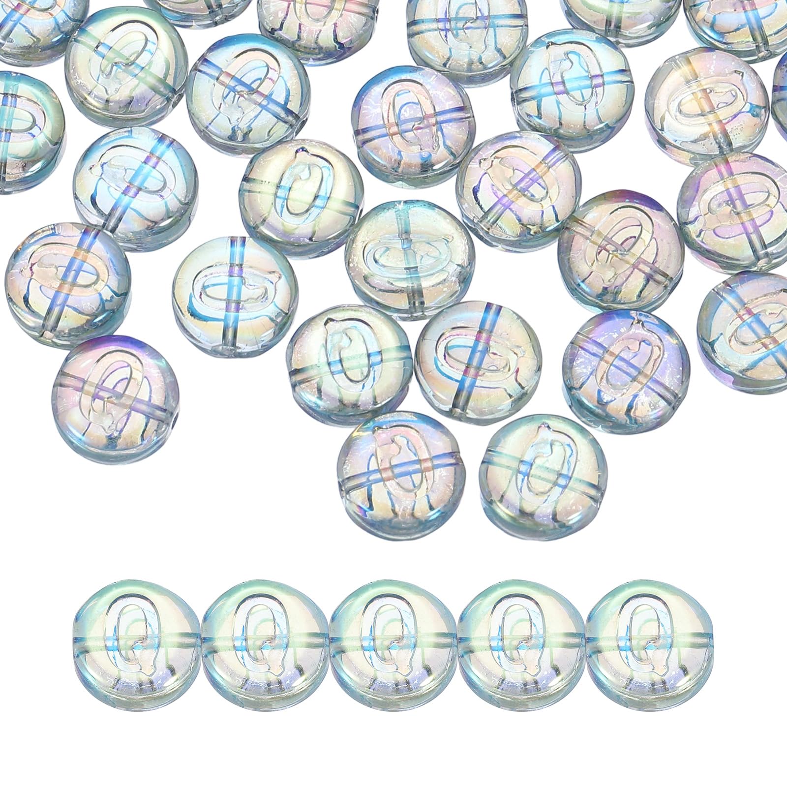 QUARKZMAN 60 Stück Buchstabenperlen für Armbänder, 10mm Runde Buchstaben Q Perlen zum Auffädeln Glasperlen für Armbänder Selber Machen Halskette Ohrring Schmuckherstellung, Blau Grün