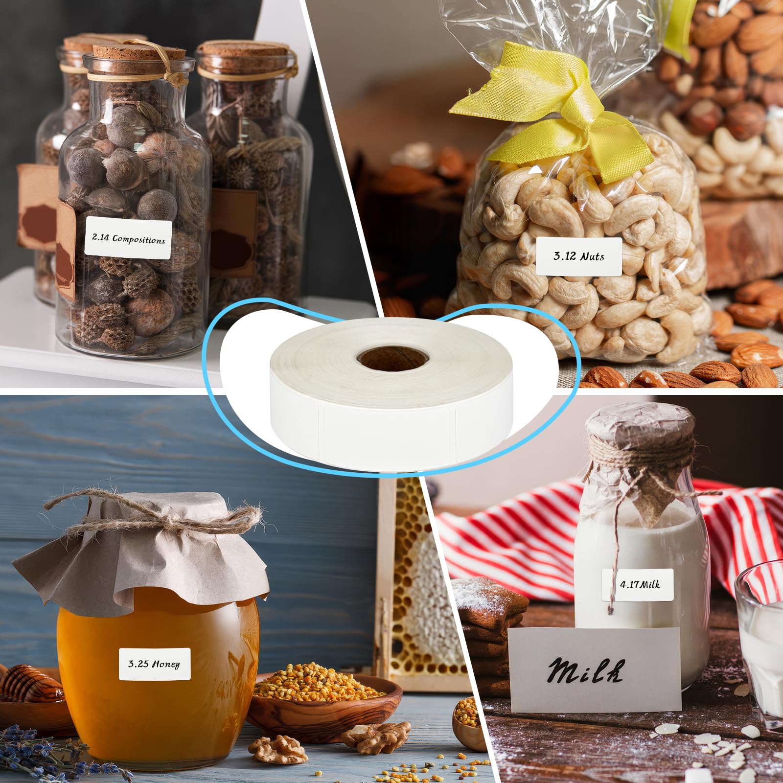 Confezione da 1000 etichette vuote rimovibili per alimenti, resistenti all'acqua e all'olio, per contenitori per alimenti, barattoli e dispensa (2,5 x 5,1 cm)