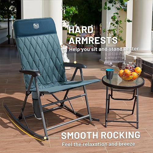 Miniatura 7 de Timber Ridge 3-Level Adjustable Rocking Camping Chair, Padded High Back Outdoor Rocking Chair with Side Pocket, Portable Folding Rocker for Adults,