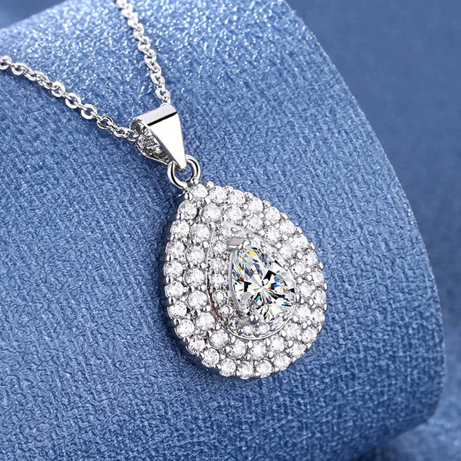 Collana Oro Donna 18K Vero, Catene Collane Goccia D'Acqua Brillante con Diamante Sintetico Collana con Ciondolo Donna Oro Bianco 45 CM