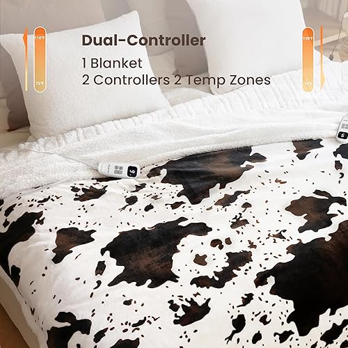 Miniatura 5 de blunique Manta térmica eléctrica, manta térmica con 5 niveles de calor y 4 horas de apagado automático, acogedora manta de forro polar sherpa suave,