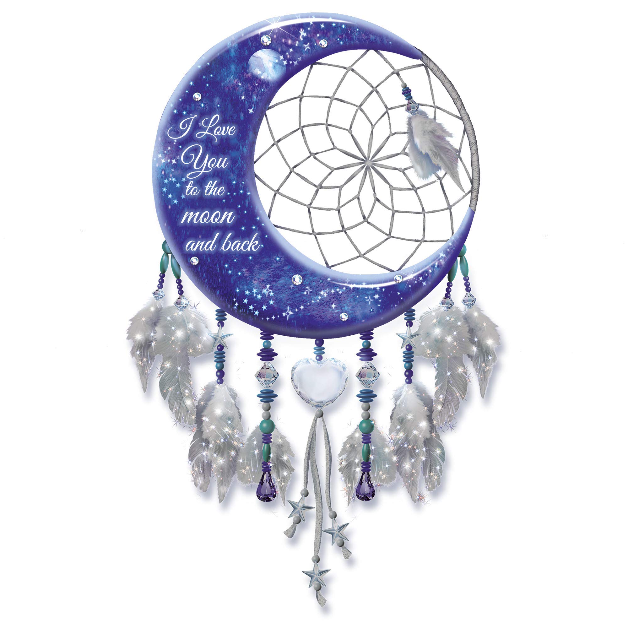 'I Love You To The Moon And Back' Illuminated Dreamcatcher – Native American-Inspired Dreamcatcher With Illuminated Moon And Feathers