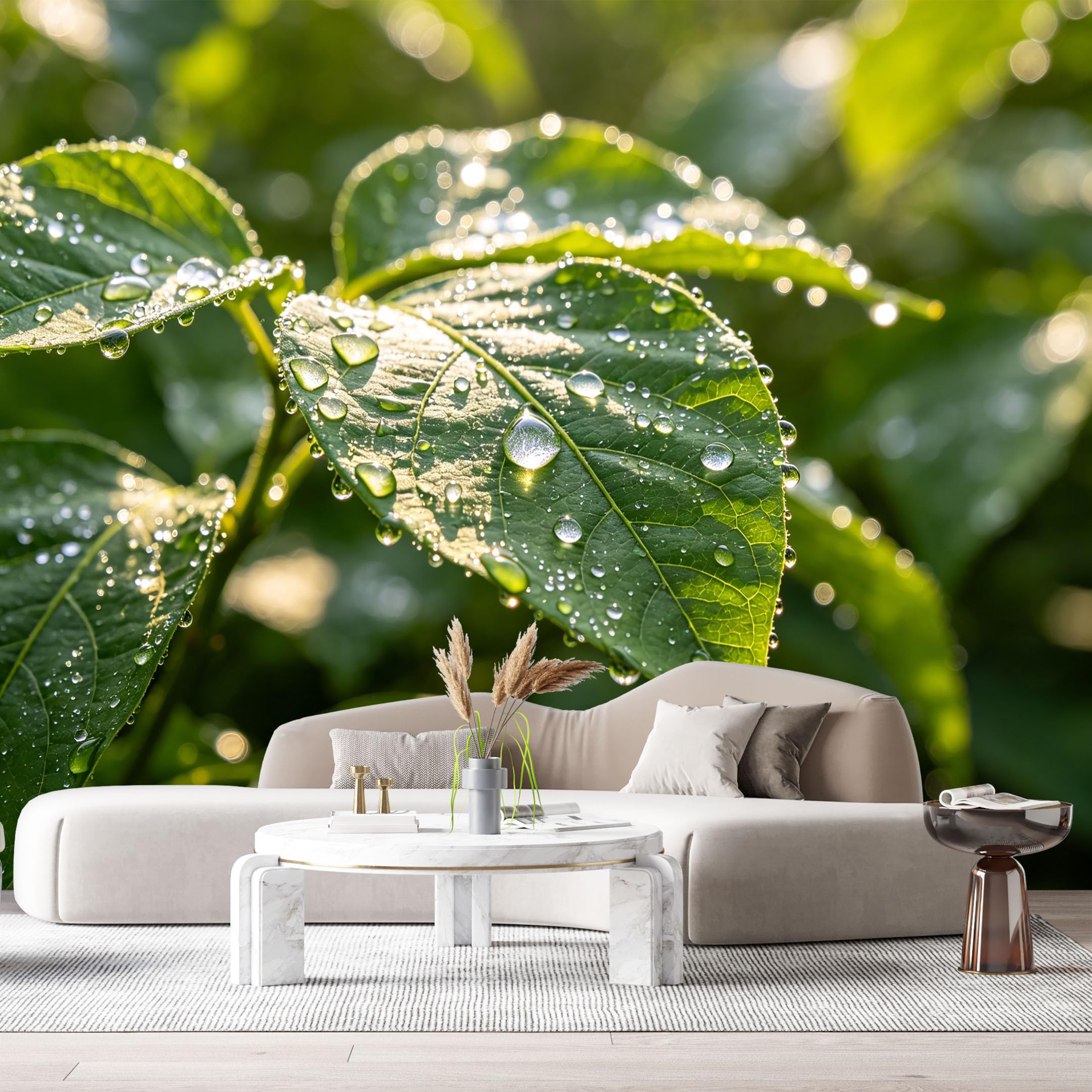 Custom Size Wall Murals Botanical Dew Drops Leaves Watercolor Nature Greenery SelfAdhesive Wall Fabric Removable Large Wallpaper for Photo Living Room