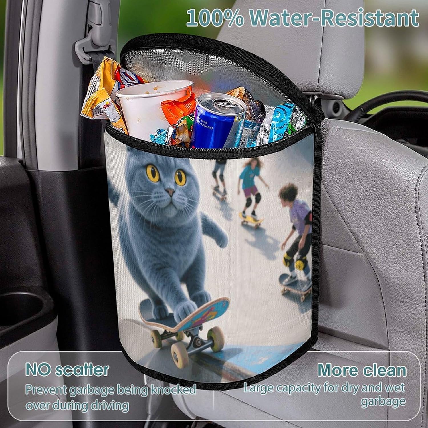 YHNNH Portable Vehicle Garbage Cans with Lid Cats and Scooters Hanging Trash Storage Bin Leak Proof for Cars SUV Truck