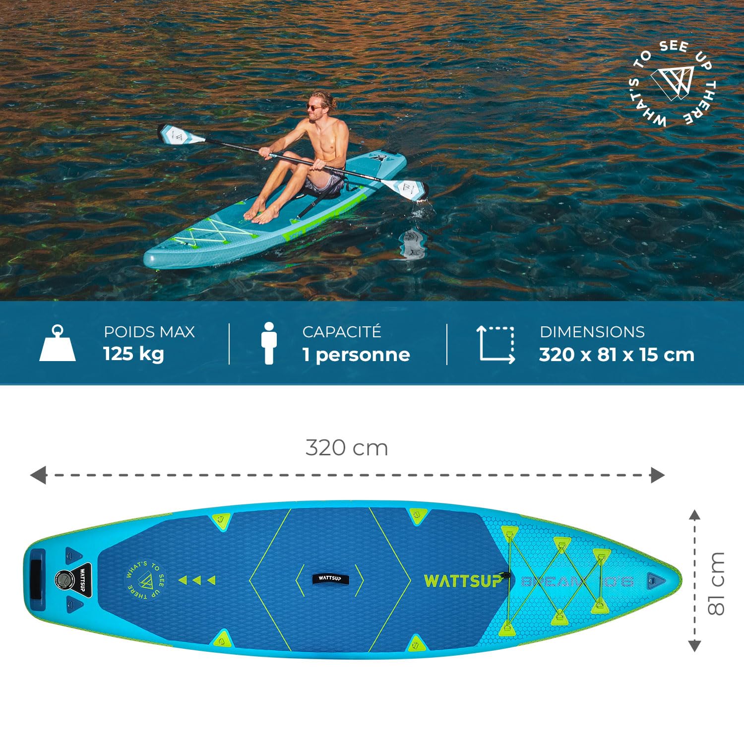 Wattsup - pb -wbrm106k - sup wattsup - Bream 10'6 (combo kayak) - spessore 15 cm - goccia - punto - rigido e robusto - 125 kg