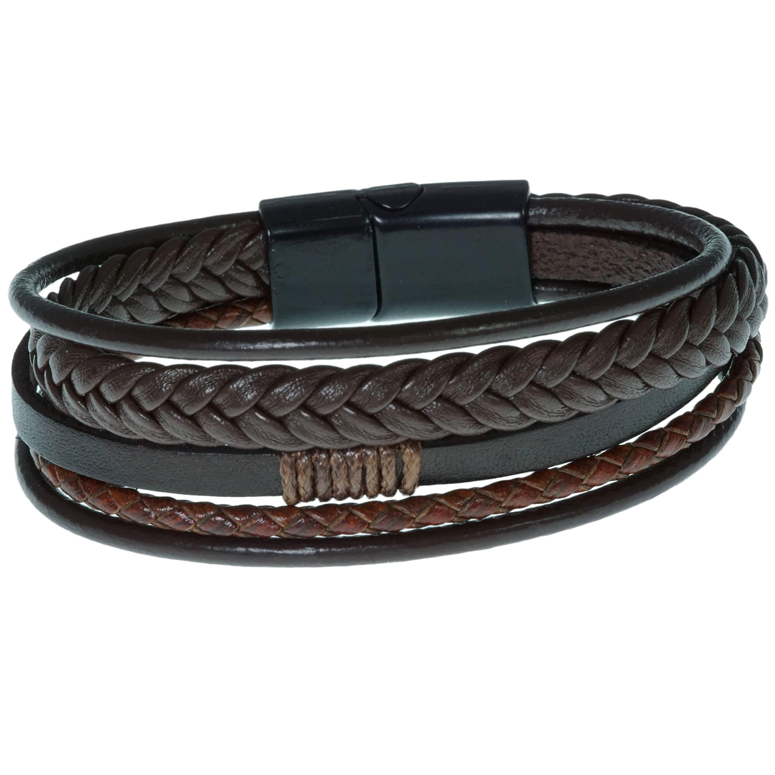 - Leather Bracelet for Men - American Style Brown Genuine Leather Multi-Layer Braided Bracelet with 100% Stainless Steel Magnetic Buckle for Men & Boys