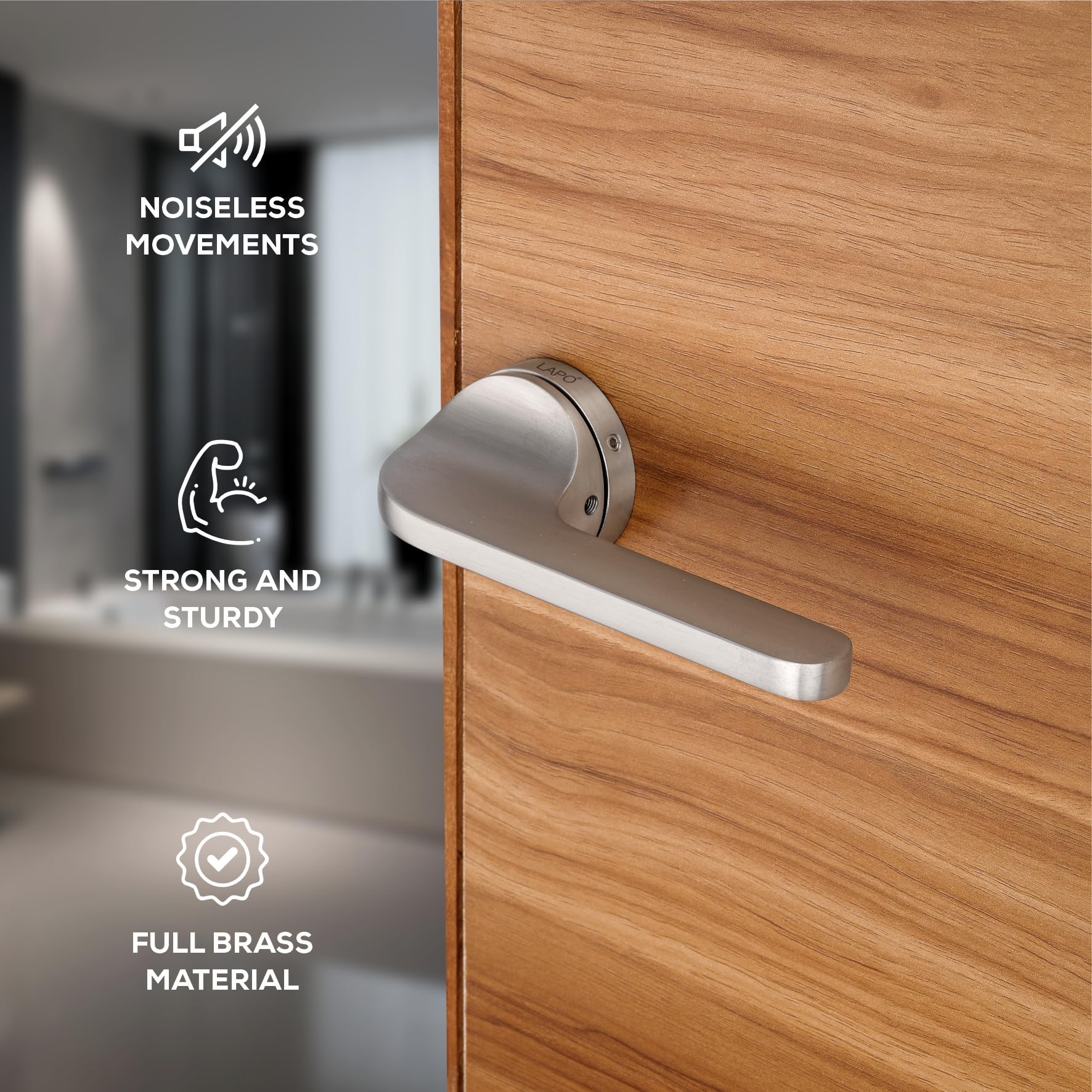 LAPO Door Lock for Bathroom & Balcony | 45x45 Lock Body | Brass Latch | Keyless Lock Set | Reversible Door Fit | Compatible with 30–50mm Thickness | Matt Finish | 3 Years Warranty | Ro-127 1