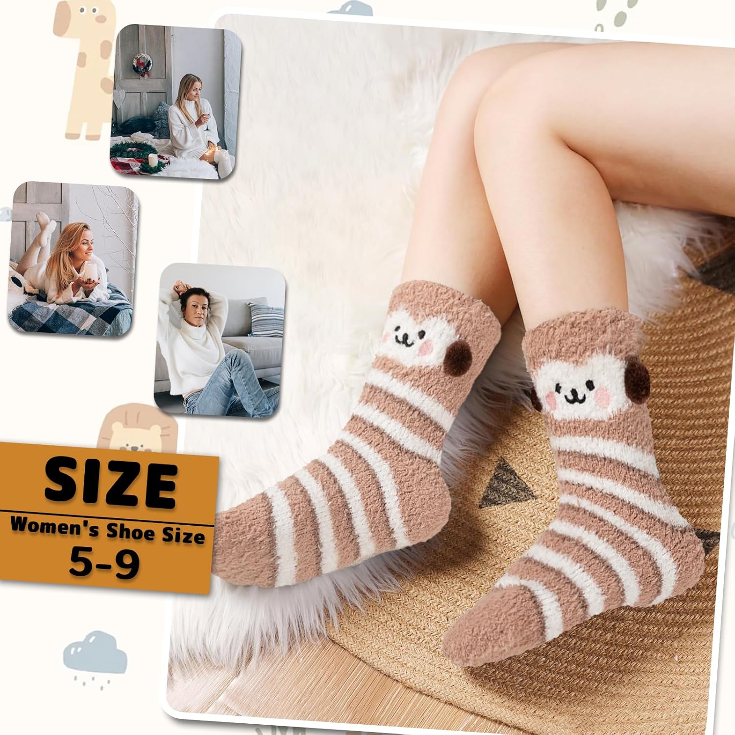 COOPLUS Fuzzy Socks for Women Warm Fluffy Cozy Winter Soft Home Slipper Socks (5 Pairs) - Image 5