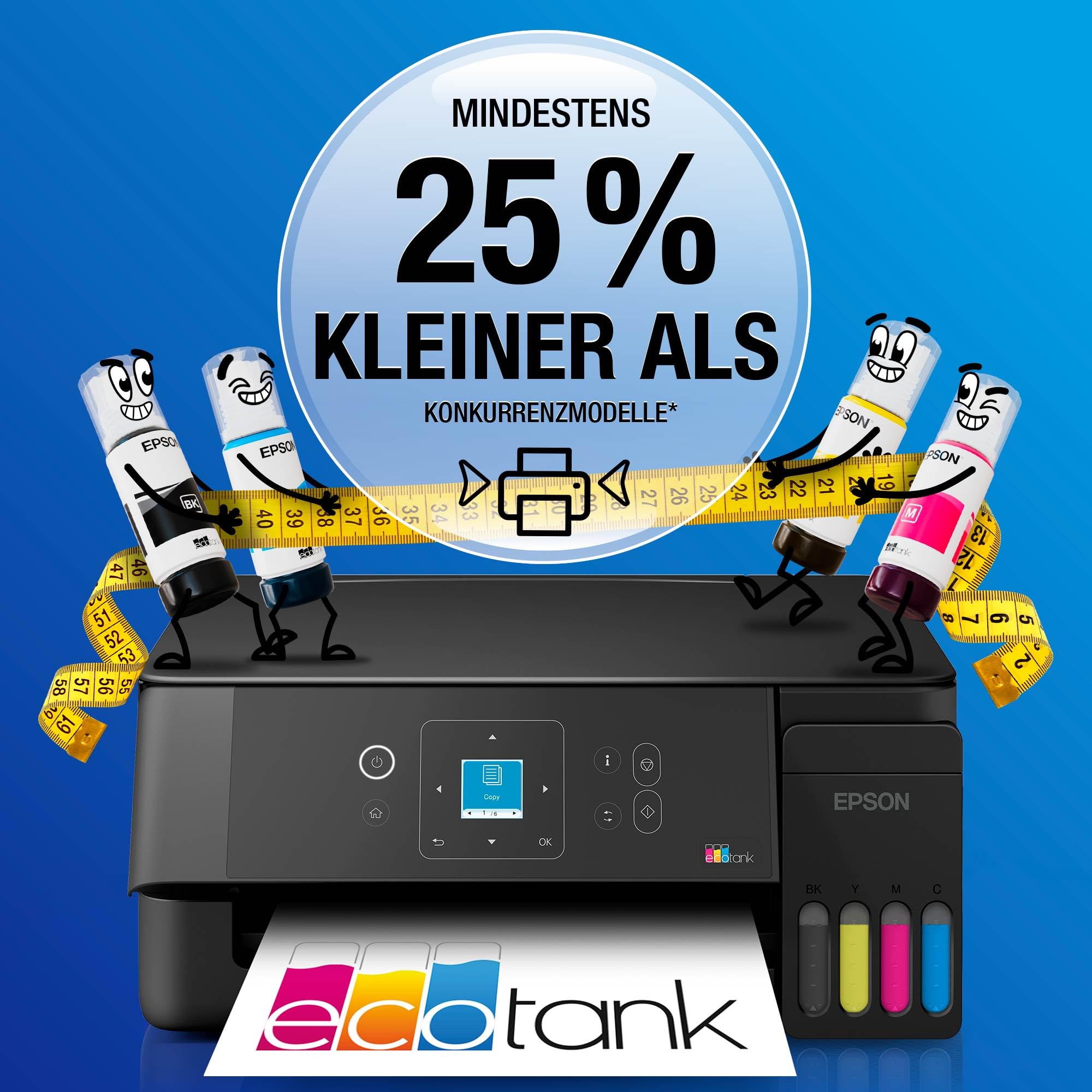 Epson EcoTank ET-2922 | Für vielbeschäftigte Haushalte | Wi-Fi | A4 | Drucken, Kopieren, Scannen | LC-Display | AirPrint-kompatibel | Kompakt | Enthält bis zu 3 Jahre Tinte