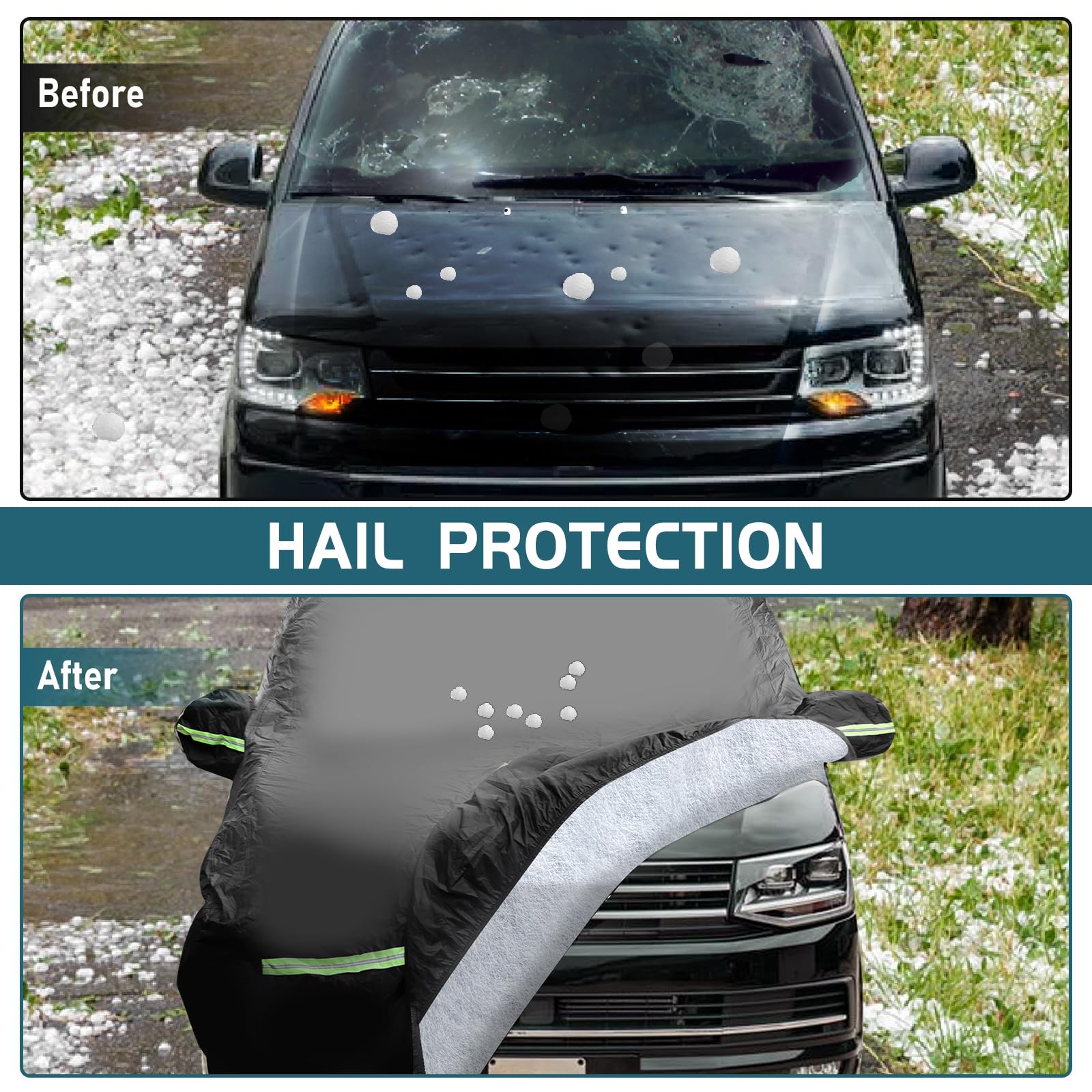 Autoabdeckung für VW T4 1995-2004, 210D Wasserdicht, Allwetter Winddicht Schneefest UV-Schutz Outdoor Indoor Fahrzeugspezifische Autoabdeckung 470 x 185 x 195 cm