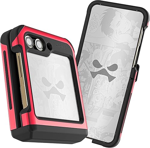 Ghostek ATOMIC - Funda delgada para Samsung Galaxy Z Flip 5 transparente con parachoques de metal de aluminio rojo, de alta calidad, resistente,
