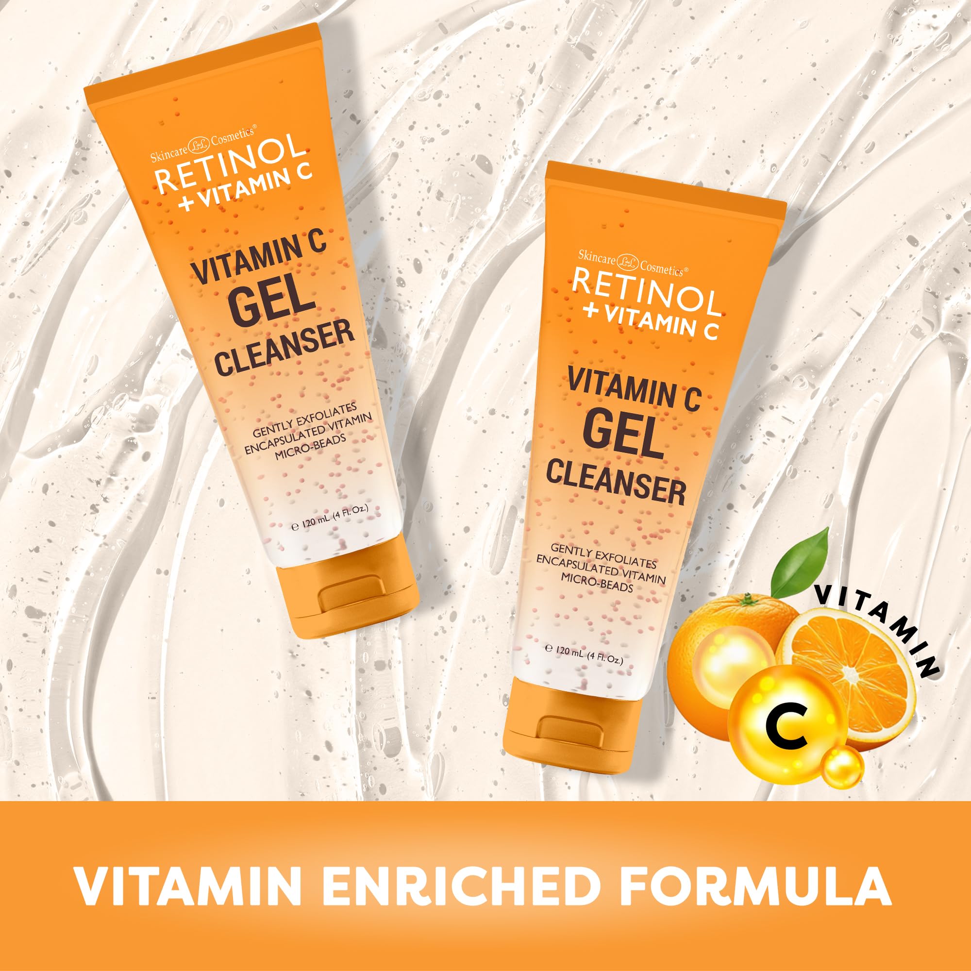 LIVAURA Retinol + Vitamin C Reiniger Gesichtswaschgel – Hellt auf und reduziert Zeichen der Hautalterung, feine Linien und ungleichmäßige Textur, 4 oz