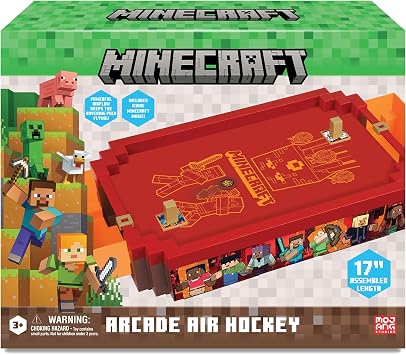Minecraft Arcade Air Hockey - Nether - Core Series, 17" Motorized Tabletop Game, Iconic Sounds, Licensed Collectible Toy, Adults & Kids 3+, 2 Player