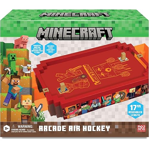 Minecraft: Arcade Air Hockey - Nether - Core Series, 17" Motorized Tabletop Game, Iconic Sounds, Licensed Collectible Toy, Adults & Kids 3+, 2 Player