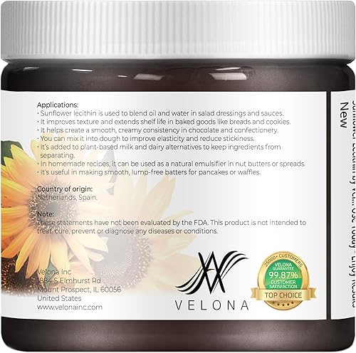 Miniatura 4 de velona Lecitina líquida pura de girasol, 16 onzas líquidas, grado alimenticio, sin blanquear, emulsionante, estabilizador, suavizante, suavizante,