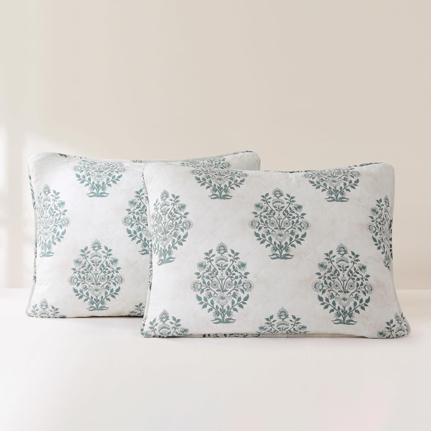 Lush Decor Sofia Flower Block Bouquet Reversible Cotton Quilt 3 Piece Set King/Cal King Teal - Block Print Quilt - Floral Bedding Set - Boho Decor