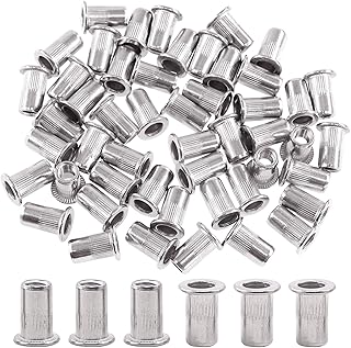 Glarks 50Pcs #10-24 UNC 304 Stainless Steel Rivet Nuts Flat Head Threaded Insert Nutserts Rivnuts Set
