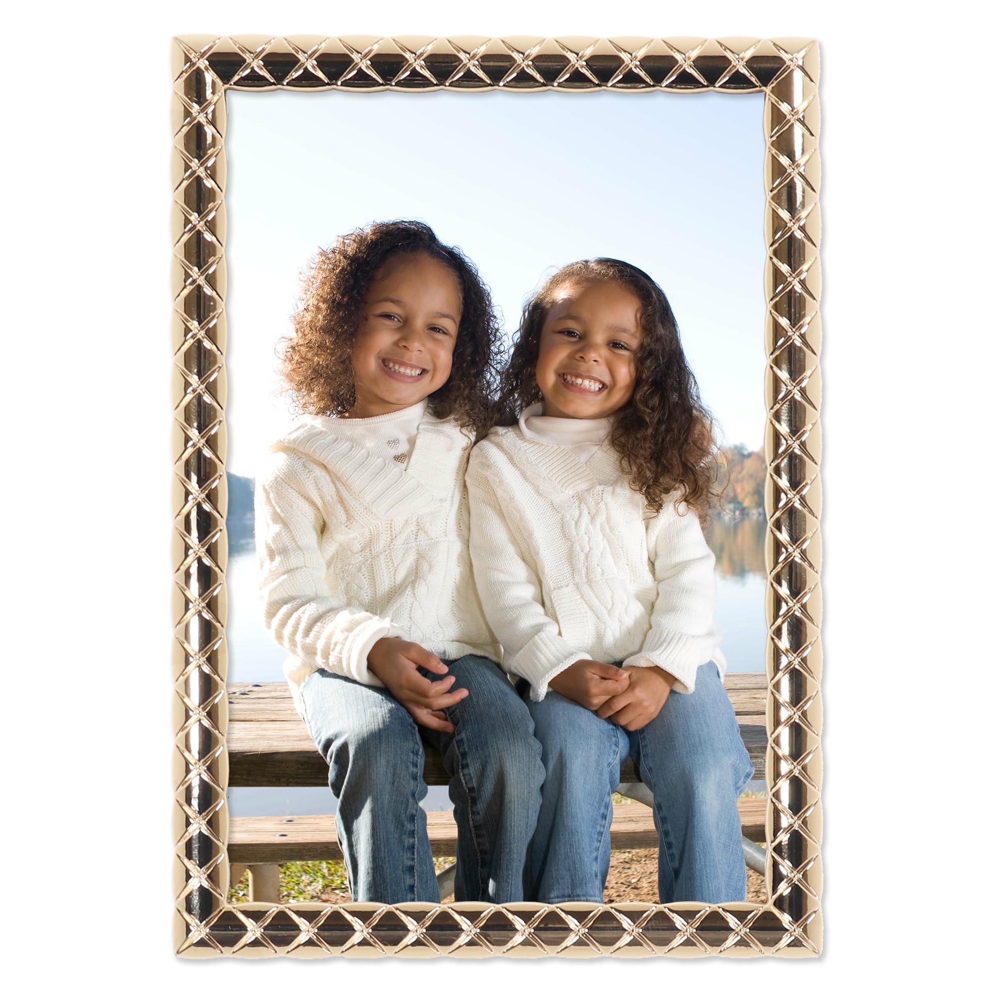 Lawrence Gold Frames 4X6 Cast Metal Picture Frame - Designer Inspired Criss Cross Design