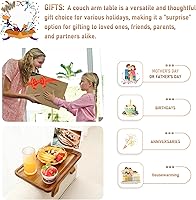 Vista 8 de SINWANT Mesa de Brazo para Sofá, Mesas de Reposabrazos de Sofá de Madera de Acacia, Mesa de Reposabrazos de Sofá con Soporte para Teléfono de 360°